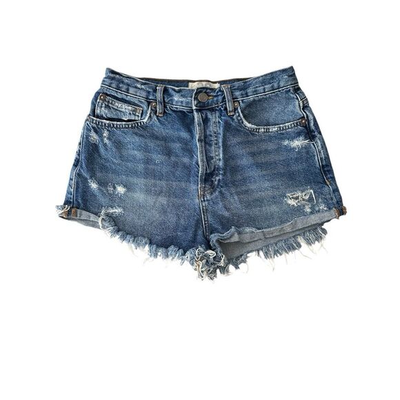We The Free Pants - We The Free Jean Shorts Women 28 Blue Denim Distressed Cut Off Button Fly